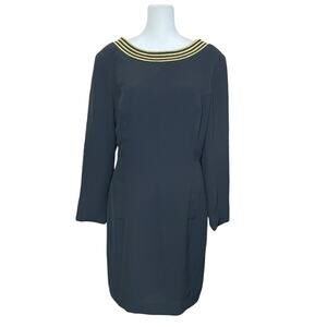 Bloomingdales Womens Long Sleeve Scoop Neck Dress Black Gold 8P Nautical Vintage